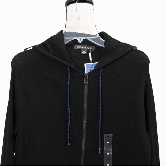 Michael Kors black hooded zipper cardigan sweater jacket urban minimalist XS - Picture 3 of 11
